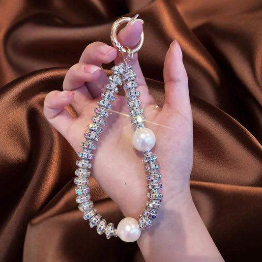 White Pearl Crystal Phone Charm