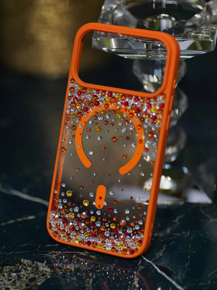 Cosmic Orange Sparkle Rhine Stone Case with matching Charm (#RS-084)