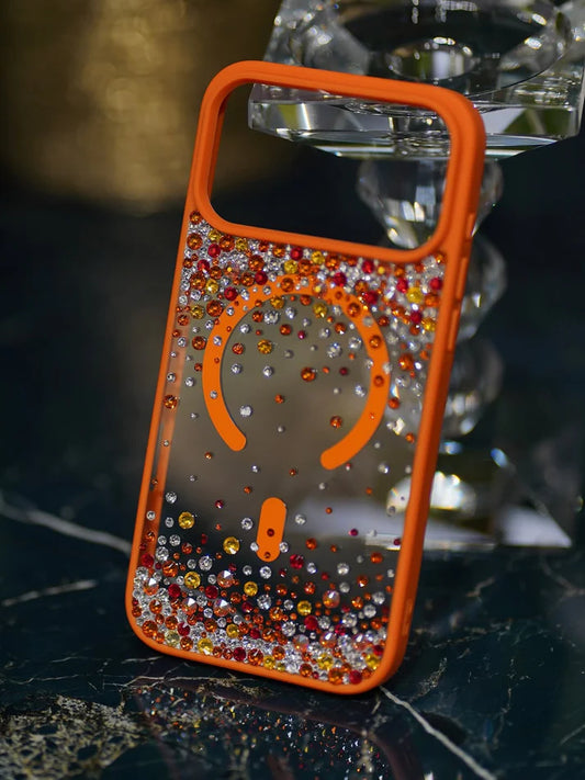 Cosmic Orange Sparkle Rhine Stone Case with matching Charm (#RS-084)