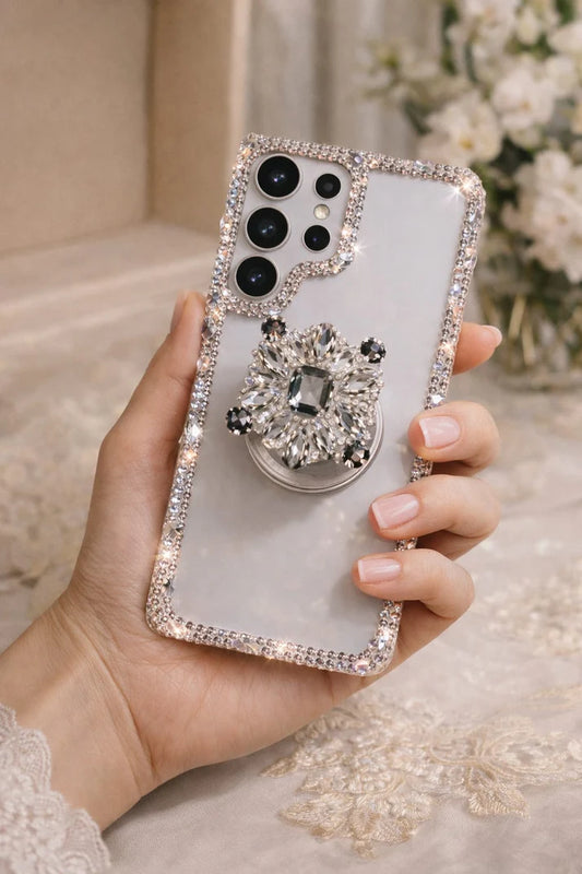Diamond Rhinestone Border Case with Popsocket (RS-090)