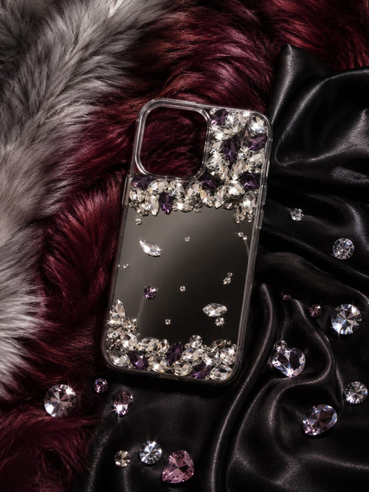 Purple Diamond Studded Mirror Case