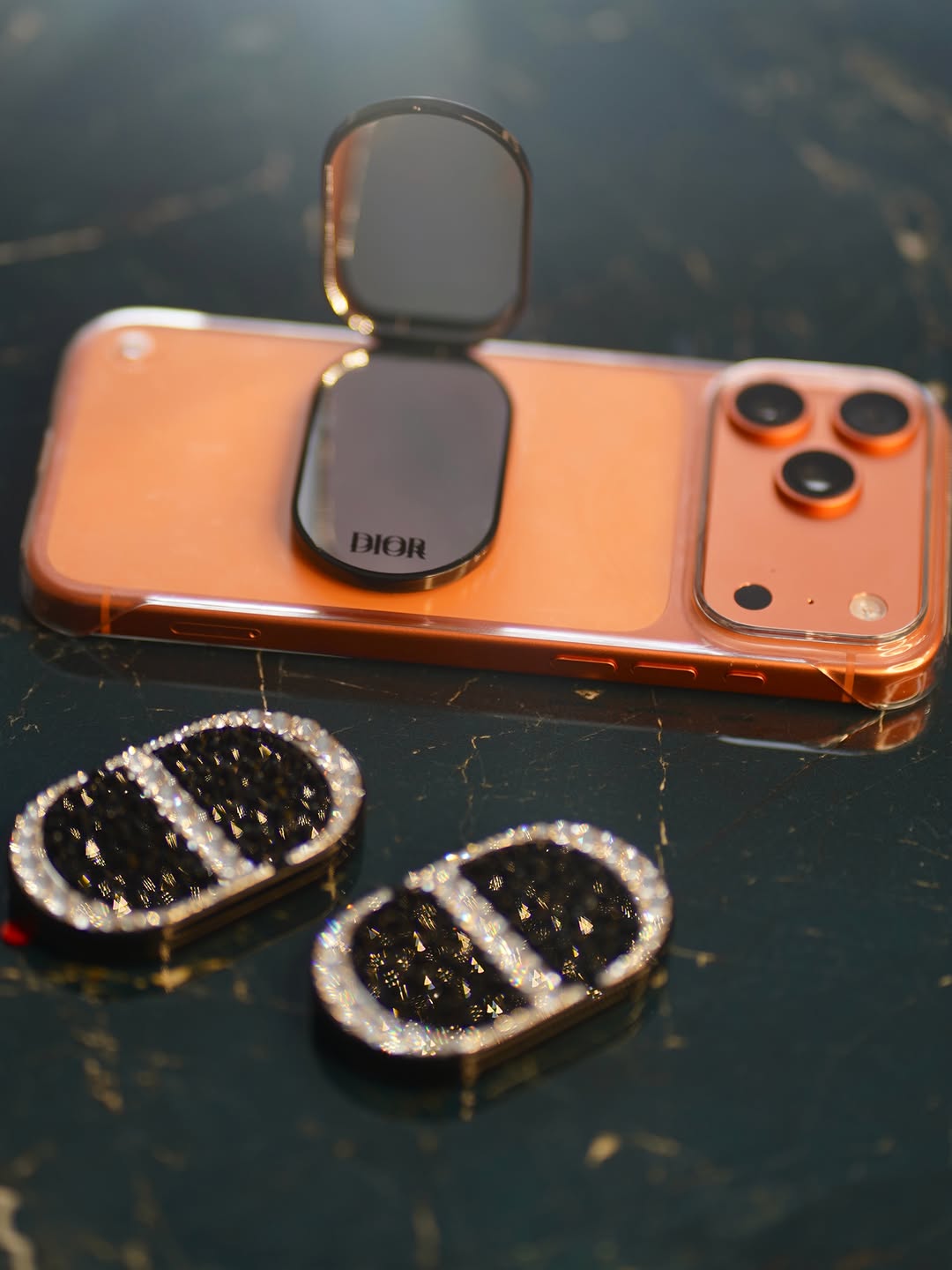 DI*R Glam Stoned Phone Ring Holder – Dual Mirror