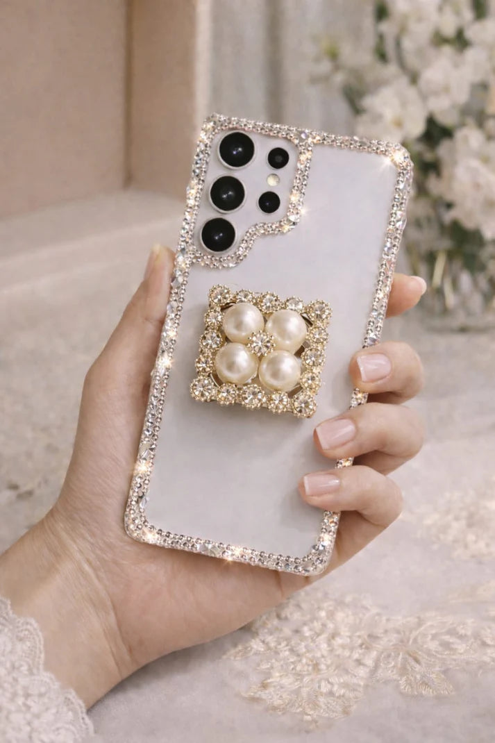 Diamond Rhinestone Border Case with Popsocket (RS-090)