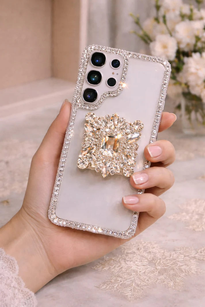 Diamond Rhinestone Border Case with Popsocket (RS-090)