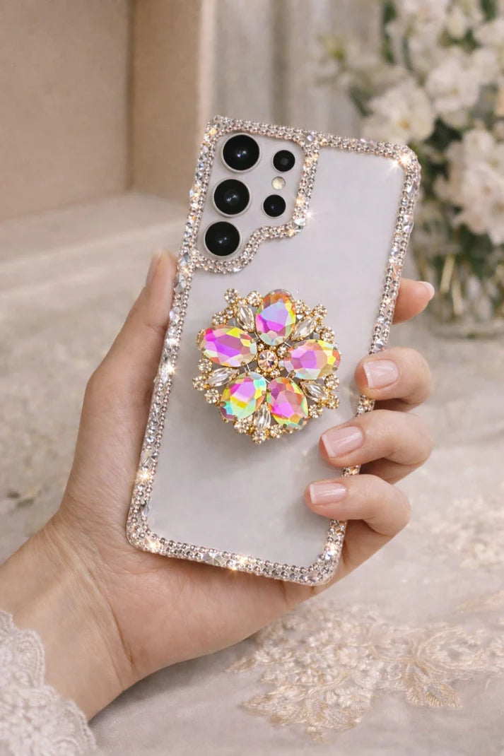 Diamond Rhinestone Border Case with Popsocket (RS-090)