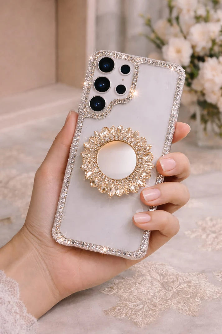 Diamond Rhinestone Border Case with Popsocket (RS-090)