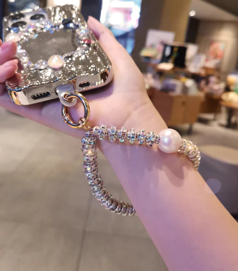 White Pearl Crystal Phone Charm