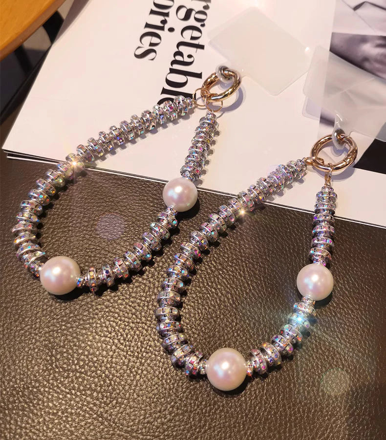 White Pearl Crystal Phone Charm