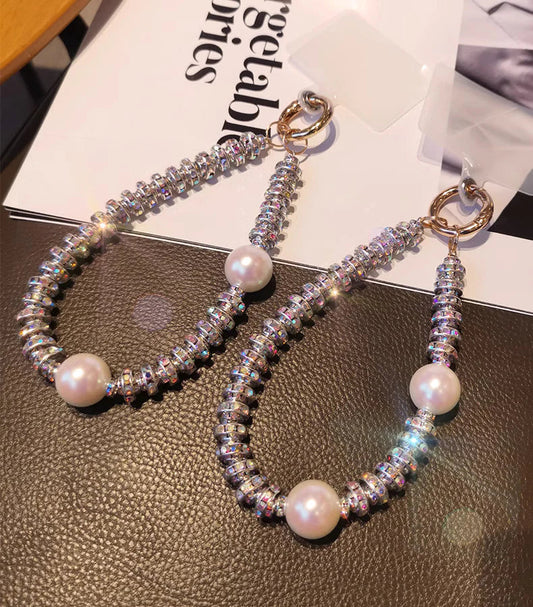 White Pearl Crystal Phone Charm